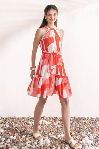 Short Dress Contemporary Wear Coral Geo by Zazu
