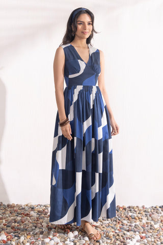 Maxi Dress Contemporary Wear – Navy Geo Print by Zazu