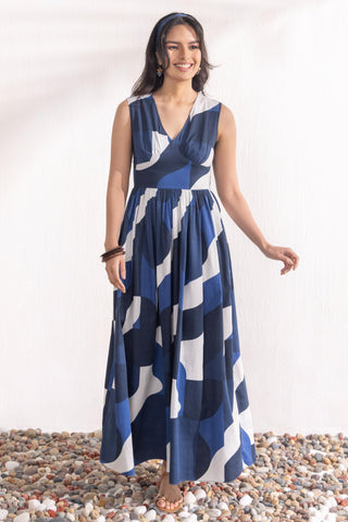 Maxi Dress Contemporary Wear – Navy Geo Print by Zazu