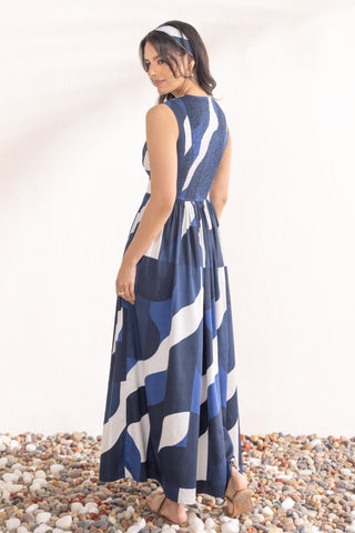 Maxi Dress Contemporary Wear – Navy Geo Print by Zazu
