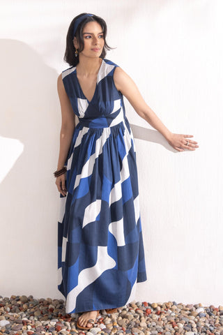 Maxi Dress Contemporary Wear – Navy Geo Print by Zazu