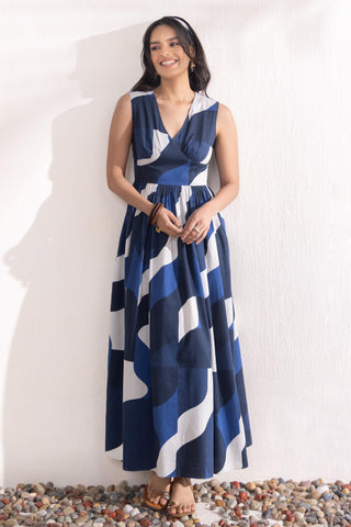 Maxi Dress Contemporary Wear – Navy Geo Print by Zazu