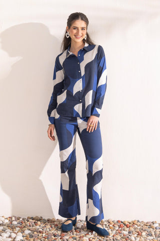 Co-ord Set Women Contemporary Wear Navy Geo by Zazu