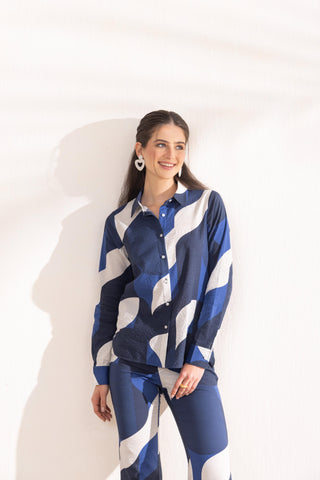 Co-ord Set Women Contemporary Wear Navy Geo by Zazu