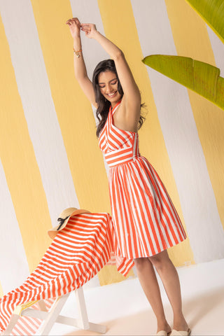 Short Dress Contemporary Wear Red Striped by Zazu