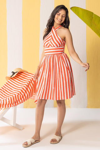 Short Dress Contemporary Wear Red Striped by Zazu