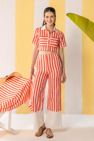 Co-ord Set Women Contemporary Wear Red Striped by Zazu