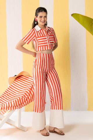 Co-ord Set Women Contemporary Wear Red Striped by Zazu