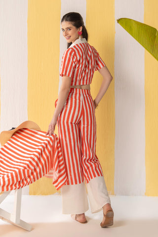 Co-ord Set Women Contemporary Wear Red Striped by Zazu