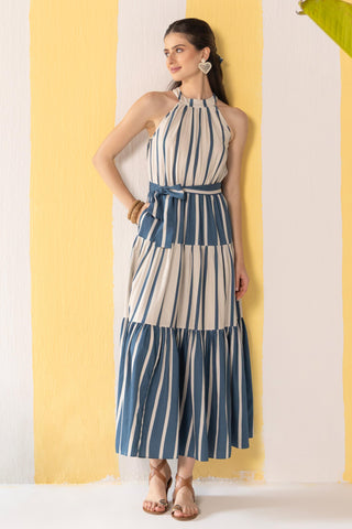 Maxi Dress Contemporary Wear Multicolor Striped by Zazu