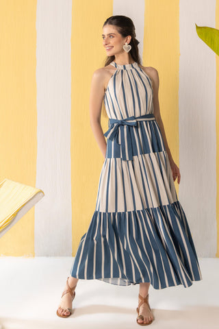 Maxi Dress Contemporary Wear Multicolor Striped by Zazu