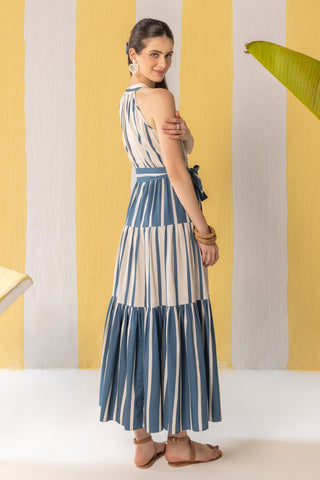 Maxi Dress Contemporary Wear Multicolor Striped by Zazu