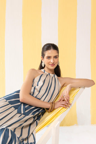 Maxi Dress Contemporary Wear Multicolor Striped by Zazu