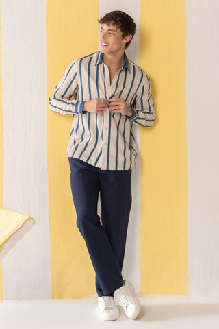 Shirt Contemporary Wear Beige Striped by Zazu