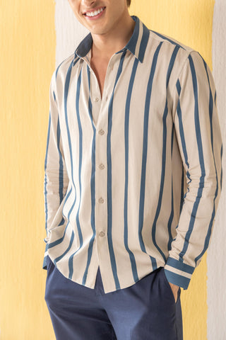 Shirt Contemporary Wear Beige Striped by Zazu