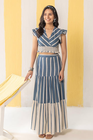 Skirt Set Contemporary Wear Blue Striped by Zazu