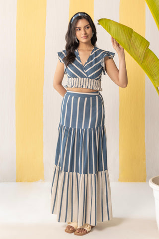 Skirt Set Contemporary Wear Blue Striped by Zazu