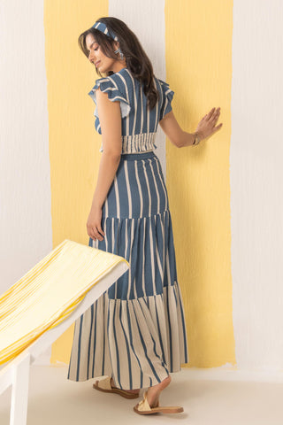 Skirt Set Contemporary Wear Blue Striped by Zazu