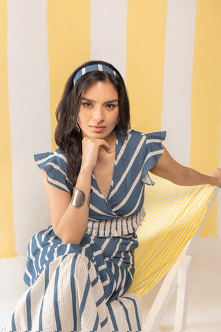 Skirt Set Contemporary Wear Blue Striped by Zazu