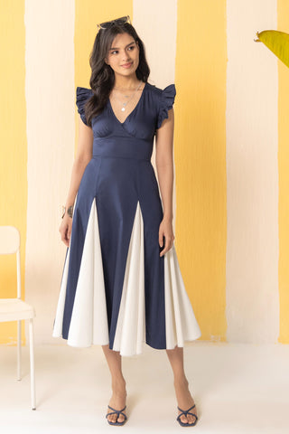 Midi Dress Contemporary Wear Navy Blue by Zazu