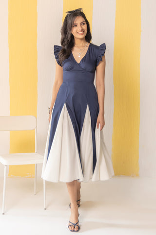 Midi Dress Contemporary Wear Navy Blue by Zazu