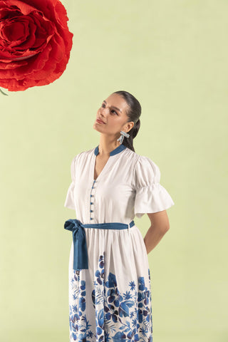 Midi Dress Contemporary Wear Ivory Floral by Zazu