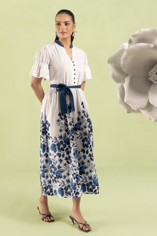 Midi Dress Contemporary Wear Ivory Floral by Zazu