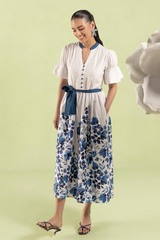 Midi Dress Contemporary Wear Ivory Floral by Zazu