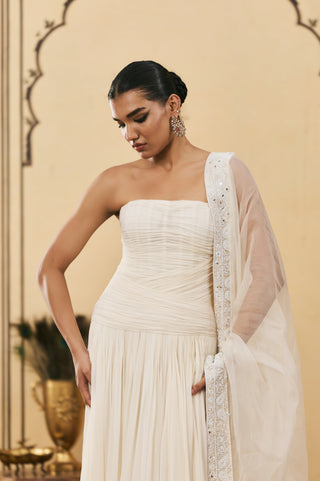 Gown Set for Indian Wedding - Ivory Polki Sheer Georgette Gown Set by Itrh at Mrs. G