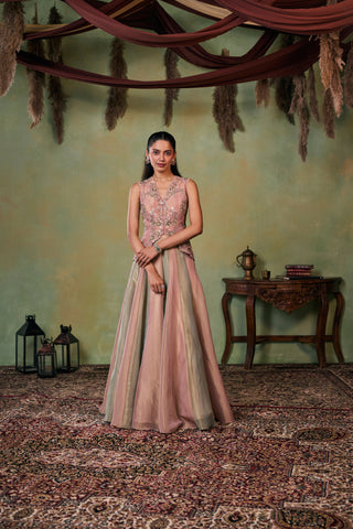 Lehenga Set for Indian Wedding - Rose Gold And Green Drop Dead Gorgeous Rosalia Lehenga Set by Seema Thukral at Mrs. G