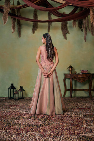 Lehenga Set for Indian Wedding - Rose Gold And Green Drop Dead Gorgeous Rosalia Lehenga Set by Seema Thukral at Mrs. G