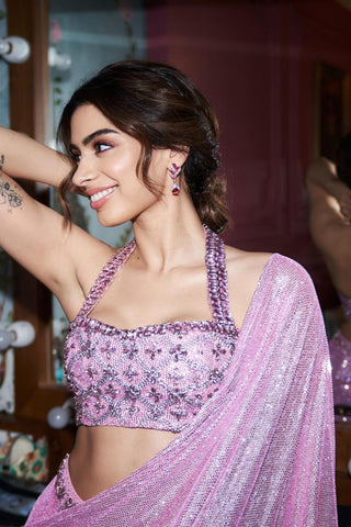 Draped Saree for Indian Weddings – Pink Mystic Embellished Set by Itrh