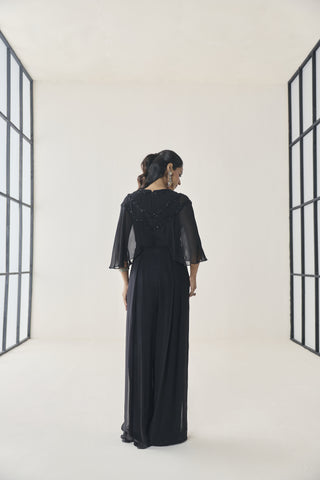 Pre-Draped Jumpsuit for Indian Wedding - Black Material Girl Fawn Jumpsuit by Seema Thukral at Mrs. G