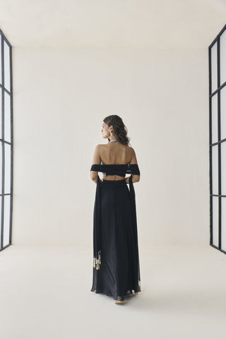 Halter Skirt Set for Indian Wedding - Black Material Girl Petal Skirt Set by Seema Thukral at Mrs. G