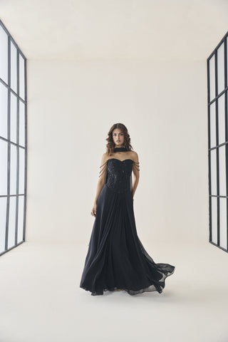 Corset Skirt Set for Indian Wedding - Black Material Girl Cora Skirt Set by Seema Thukral at Mrs. G