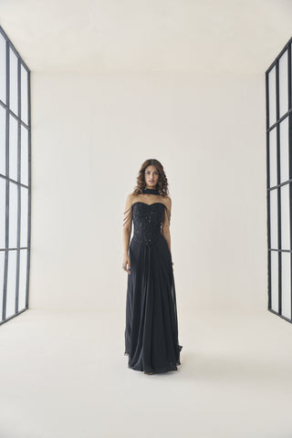 Corset Skirt Set for Indian Wedding - Black Material Girl Cora Skirt Set by Seema Thukral at Mrs. G