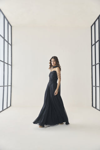 Corset Skirt Set for Indian Wedding - Black Material Girl Cora Skirt Set by Seema Thukral at Mrs. G