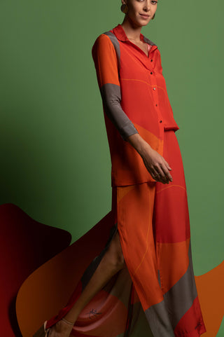 Multicolor shirt and slit pants