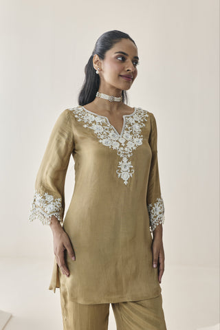 Kurta Set for Indian Wedding - Gold Material Girl Nelli Kurta Set by Seema Thukral at Mrs. G