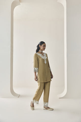 Kurta Set for Indian Wedding - Gold Material Girl Nelli Kurta Set by Seema Thukral at Mrs. G
