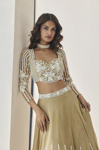 Lehenga Set for Indian Wedding - Gold Material Girl Sage Lehenga Set by Seema Thukral at Mrs. G