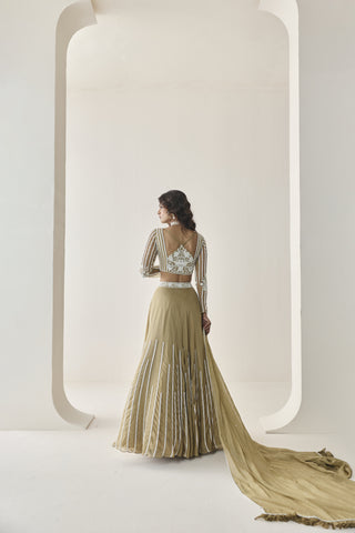 Lehenga Set for Indian Wedding - Gold Material Girl Sage Lehenga Set by Seema Thukral at Mrs. G