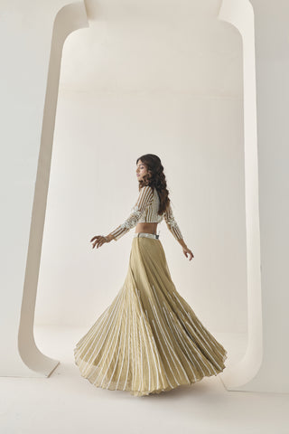 Lehenga Set for Indian Wedding - Gold Material Girl Sage Lehenga Set by Seema Thukral at Mrs. G