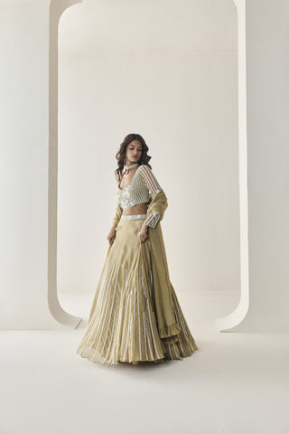 Lehenga Set for Indian Wedding - Gold Material Girl Sage Lehenga Set by Seema Thukral at Mrs. G