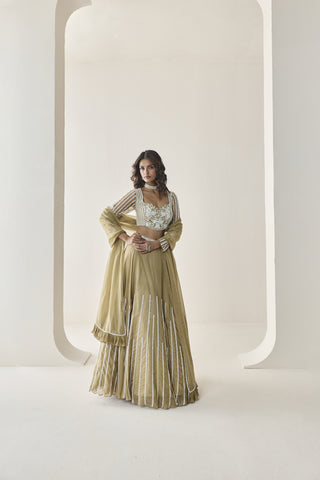 Lehenga Set for Indian Wedding - Gold Material Girl Sage Lehenga Set by Seema Thukral at Mrs. G