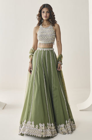 Cancan Lehenga Set for Indian Wedding - Green Material Girl Zelina Lehenga Set by Seema Thukral at Mrs. G