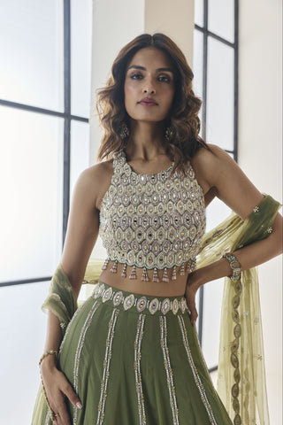 Cancan Lehenga Set for Indian Wedding - Green Material Girl Zelina Lehenga Set by Seema Thukral at Mrs. G