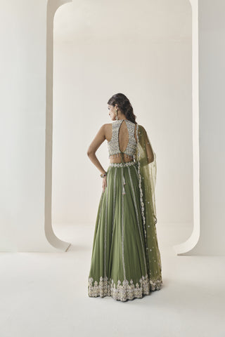 Cancan Lehenga Set for Indian Wedding - Green Material Girl Zelina Lehenga Set by Seema Thukral at Mrs. G