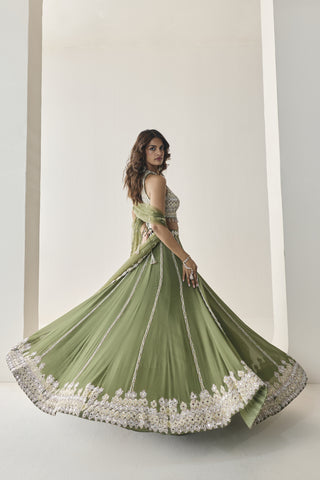 Cancan Lehenga Set for Indian Wedding - Green Material Girl Zelina Lehenga Set by Seema Thukral at Mrs. G