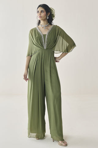 Jumpsuit for Indian Wedding - Green Material Girl Kaia Jumpsuit by Seema Thukral at Mrs. G
